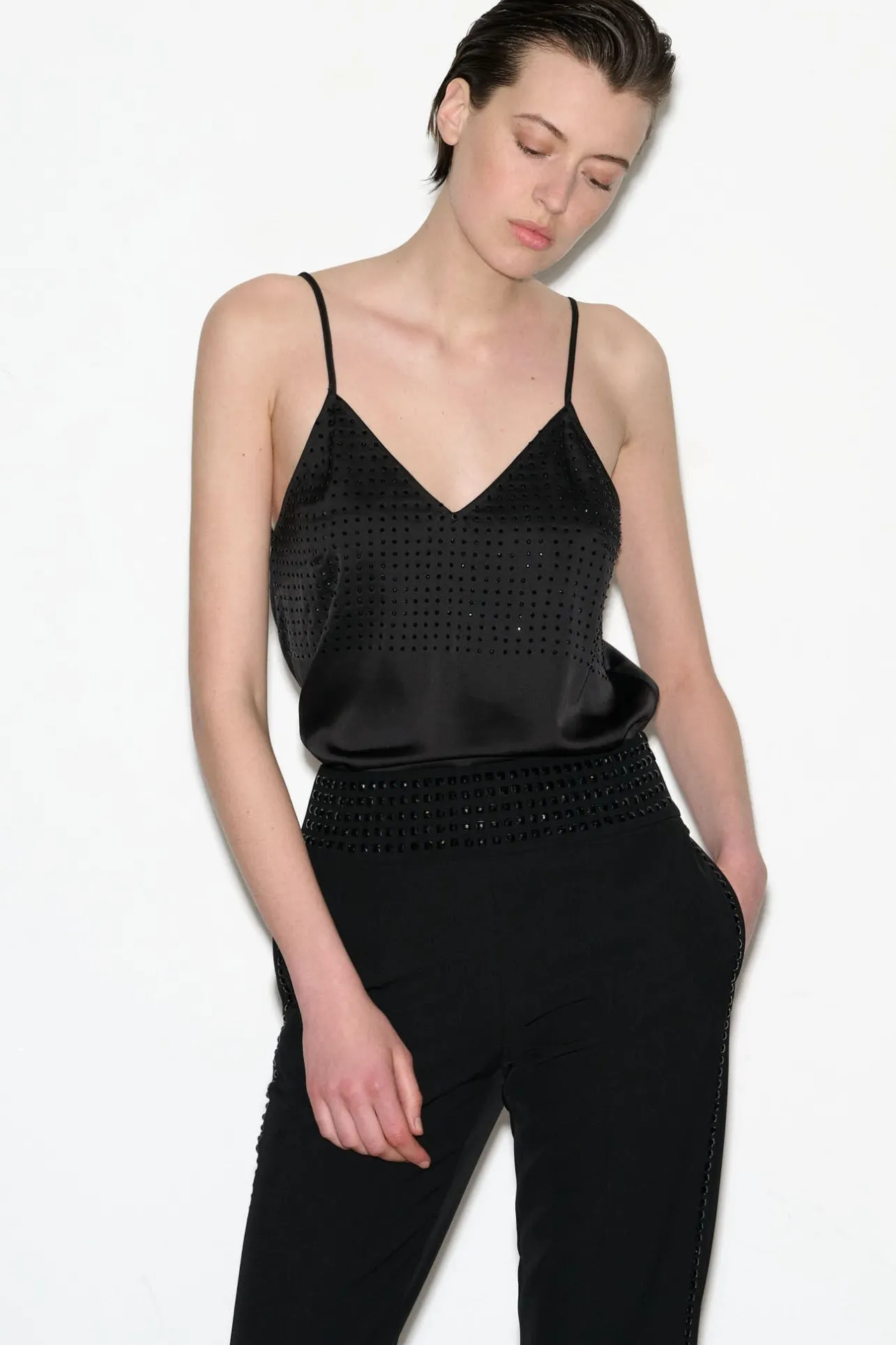 School Rag Top satiné T-PEARLS NOIR